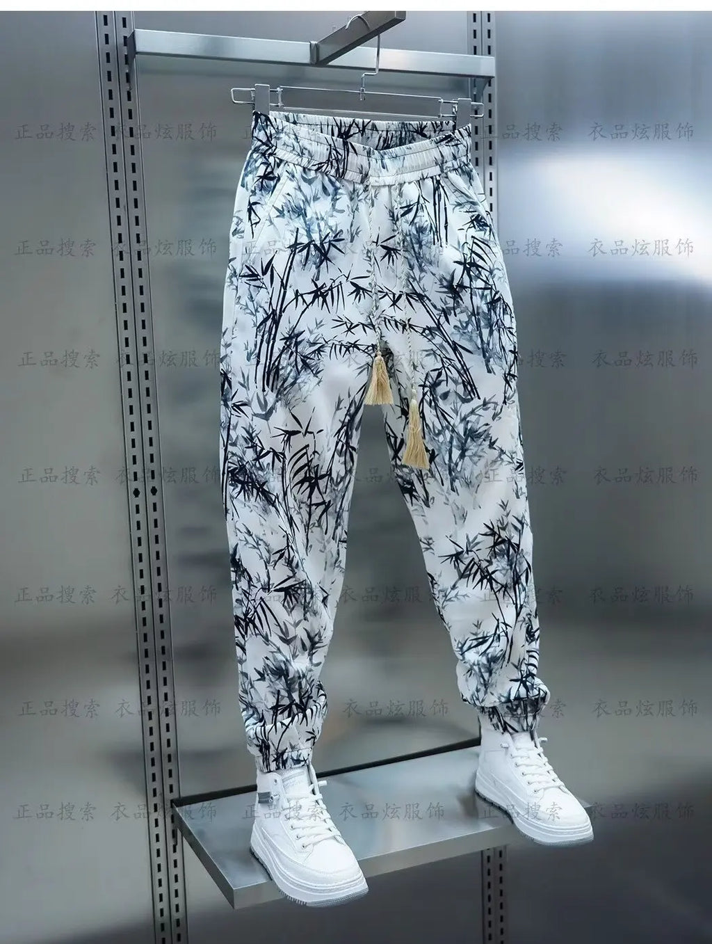 Men Harem Pants Joggers Bamboo Printed Drawstring Trousers Men breathable casual pants 2024 Summer Streetwear Casual Pants