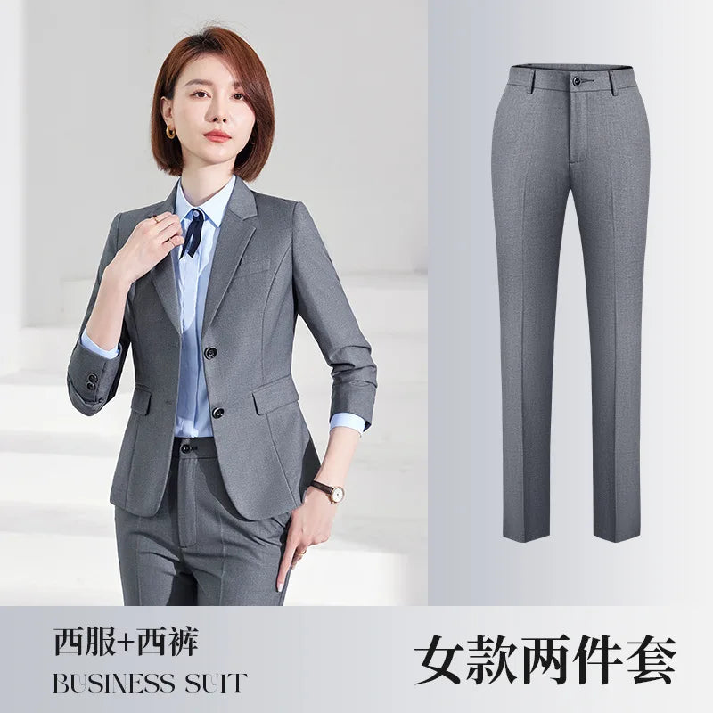 Men's Formal Business Suit Set Black Grey Blue Blazer Pants 2 Piece Work Wear For Office Sales Property 4S Store Staff