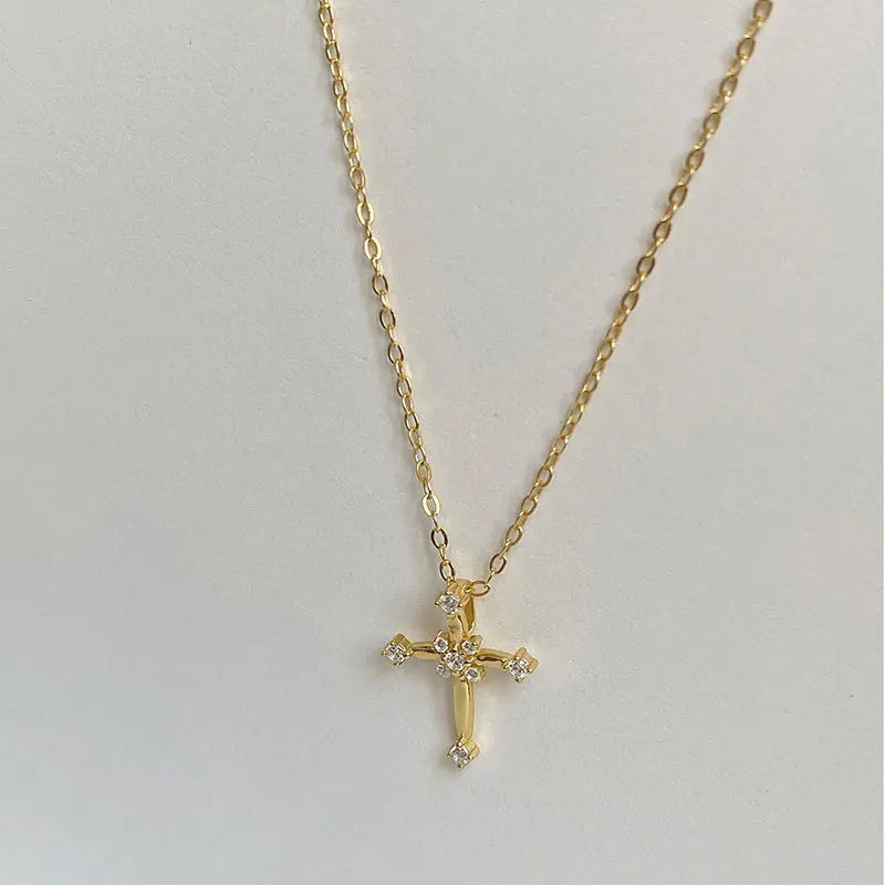 Luxury Exquisite Inlaid Full Zircon 925 Sterling Silver Cross Necklace for Women Girls Collarbone Chain Jewelry Accessories Gift