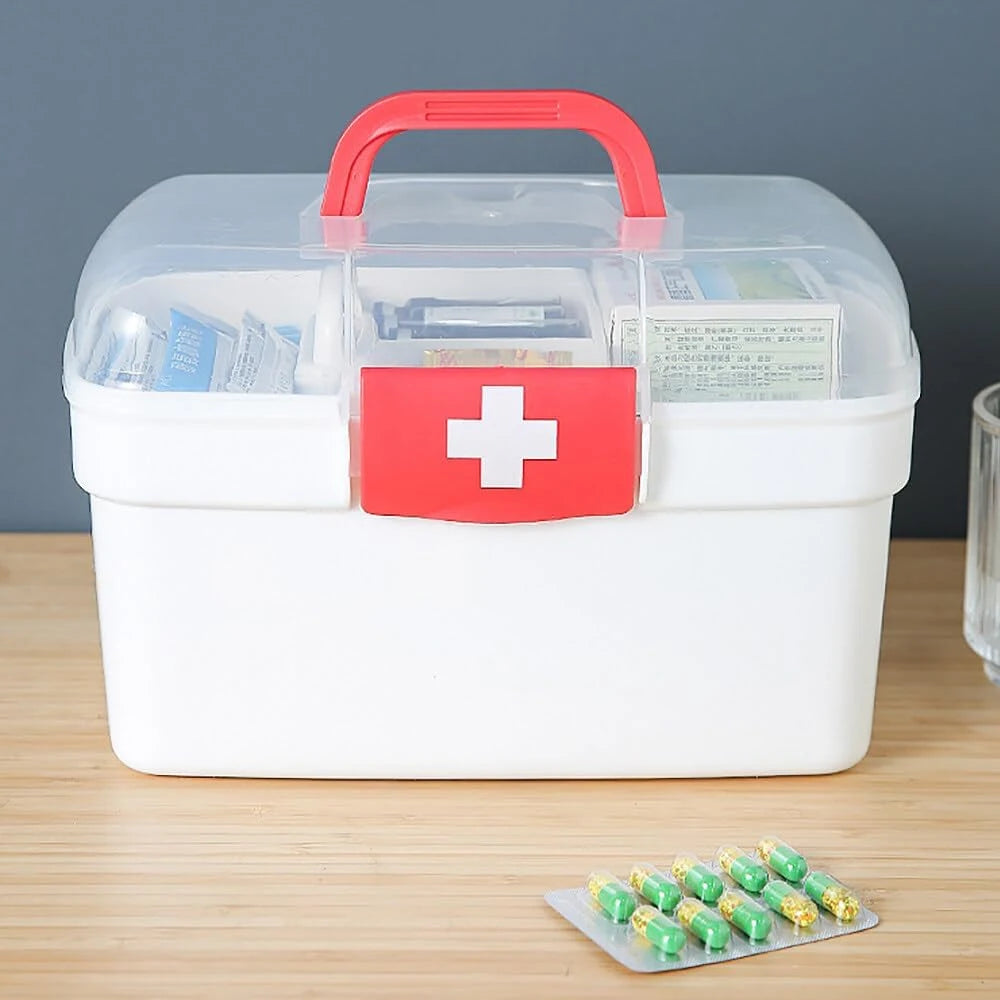 1PCS 2-Tier Medicine Organizer - Portable Medicine Cabinet with Handle, Empty First Aid Kit for Home