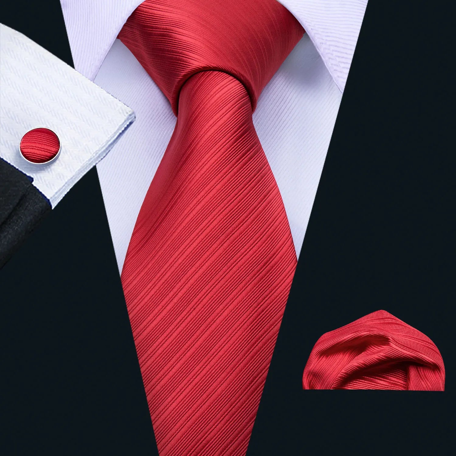Male Luxury Neck Tie For Men Business Red Striped Tie Hanky Cufflinks Set Neckwear Wedding Party Casual