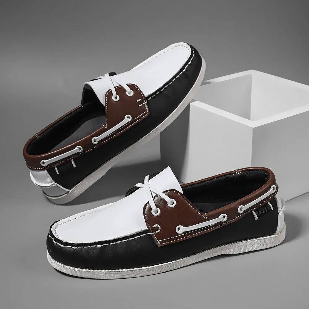 Men's Trendy Apron Toe Loafer Shoes, Slip On Comfy Non Slip For Outdoor Walking Traveling, Spring And Summer