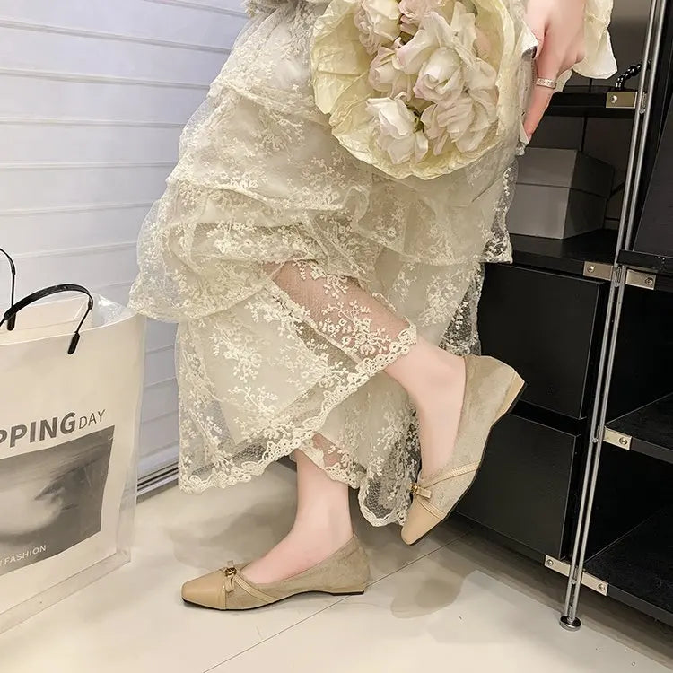 Women's Dance Shoes, Lightweight Breathable Square Toe Bow Flats, PU Leather Office Dress Shoes for Banquet, Date & Party