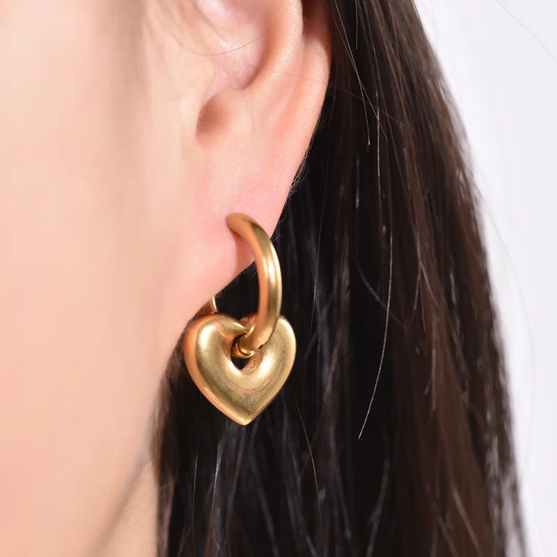 Stainless Steel Round Star Moon Heart Pendant Hoop Earrings for Women Fashion Classic Y2K Jewelry Gold Silver Color Earring