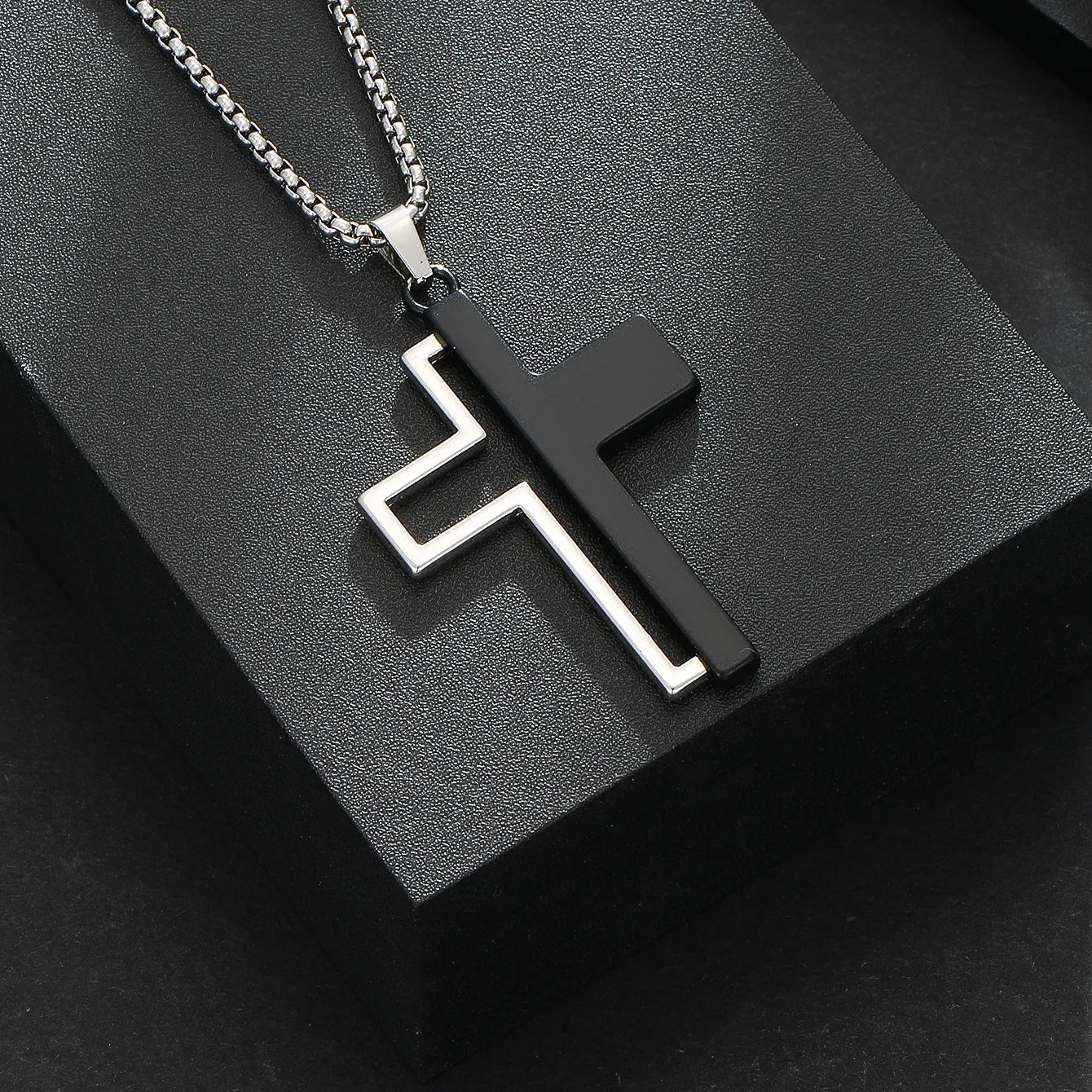 Splicing Cross Necklace for Men Boys,Waterproof Stainless Steel Pendant Necklace,Hip Hop Cool Punk Jewelry Gifts
