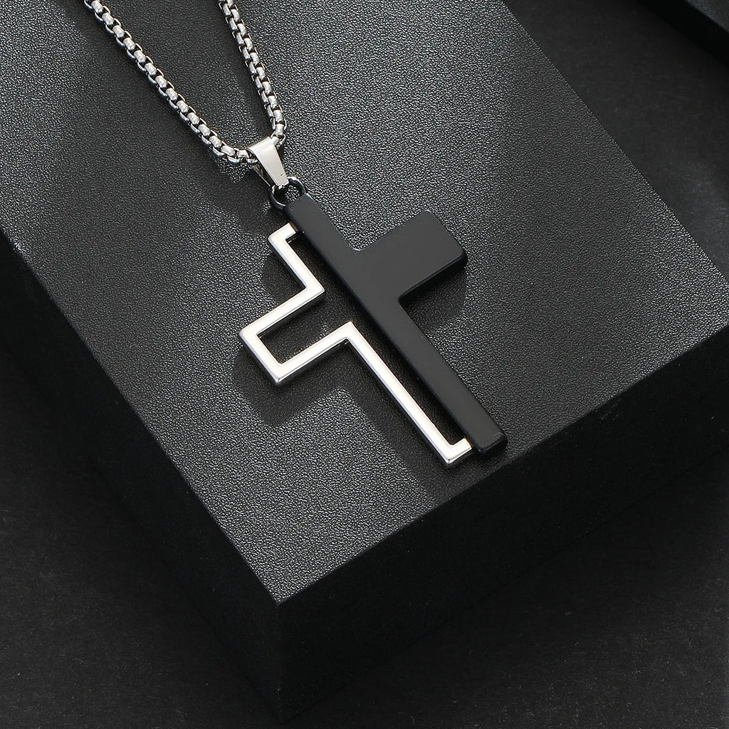 Splicing Cross Necklace for Men Boys,Waterproof Stainless Steel Pendant Necklace,Hip Hop Cool Punk Jewelry Gifts