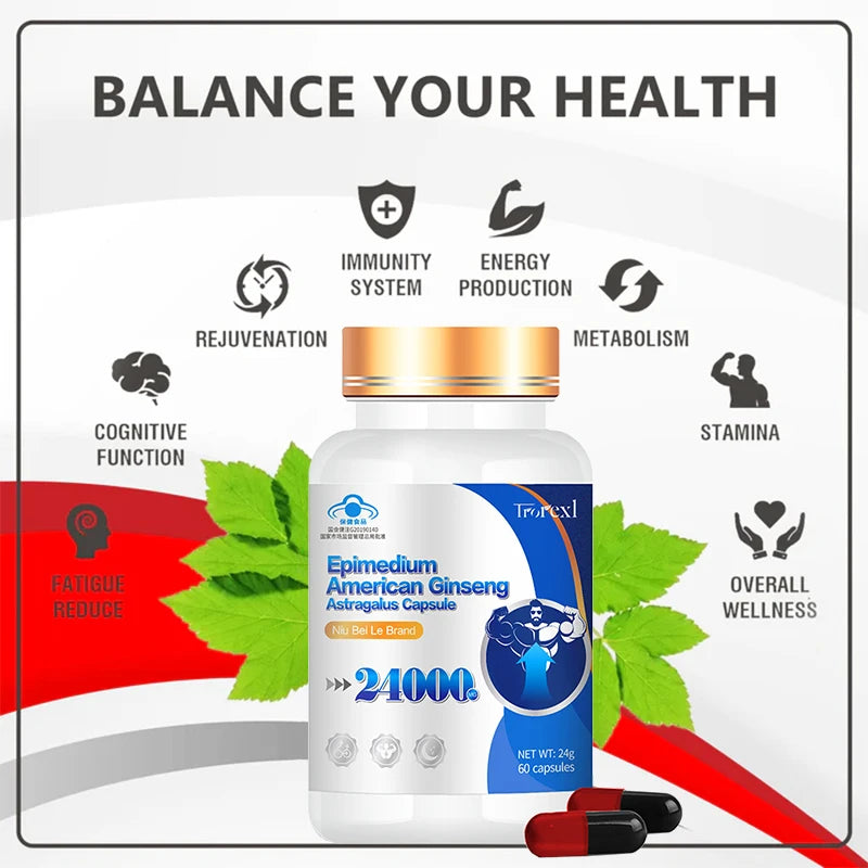 Extra Strength Supplement with Epimedium & Panax Ginseng Extract, Male Enhancing Supplement Supports Improve Male Energy Levels