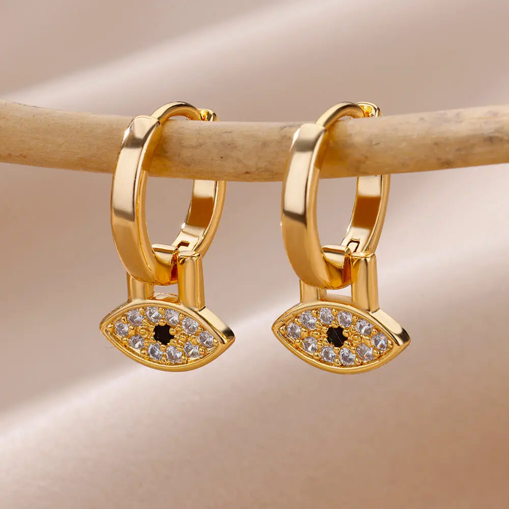Zircon Cross Drop Earring for Women 2023 Gold Color Stainless Steel Earrings Luxury Ear Buckle Jewelry Wedding Gifts pendientes