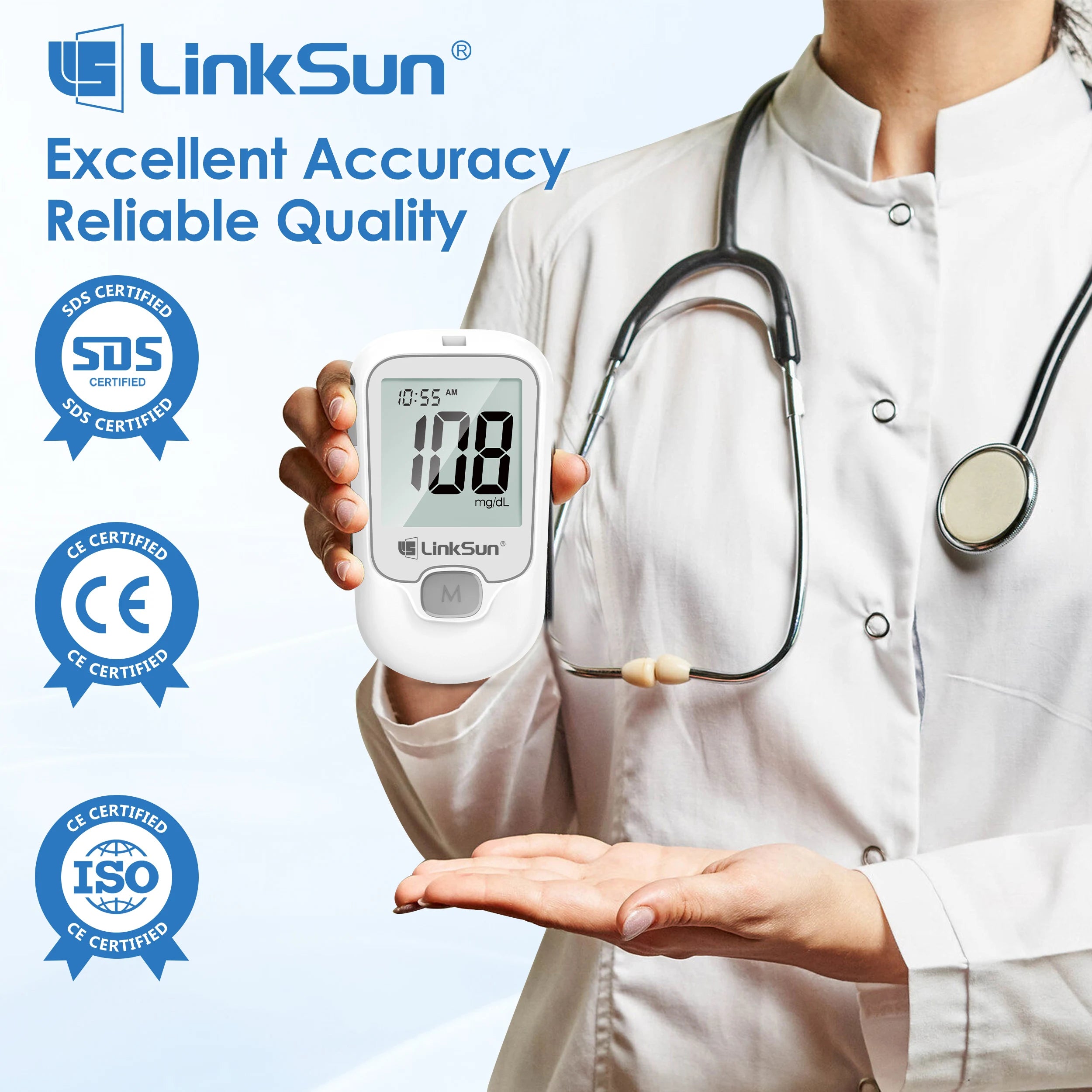 LinkSun G-425-1/-2/-3 Glucosemeter Monitor Complete Kit 10/50/100pcs Test Strips Blood Sugar Tester Diabetes Blood Glucose Meter