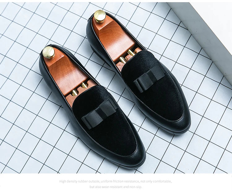 Fashion Wedding Shoes For Men Dress Casual Business Leather Shoes Male Classic Formal Bow Office Social Party Shoes Man Loafers