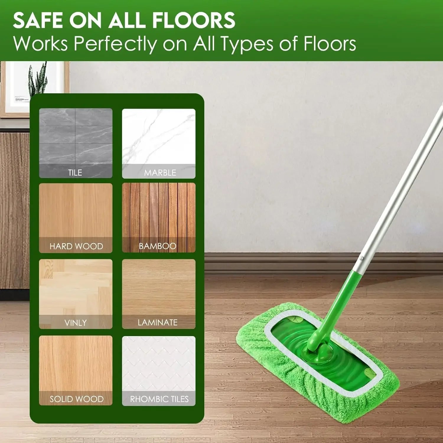 Sweeper Wet & Dry Cleaning Cloths Reusable Microfiber Mop Pads Green Furniture Flooring Mop Head Replacement Washable Rag Towel