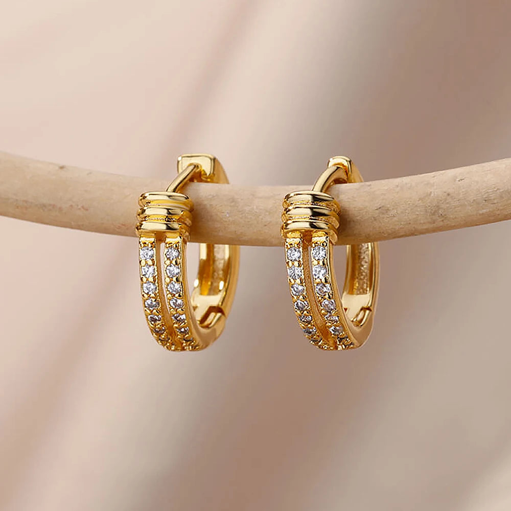 Cubic Zircon Hoop Earrings for Women Luxury Gold Color Stainless Steel Earrings 2026 Trend Piercing Aesthetic Ear Jewelry aretes