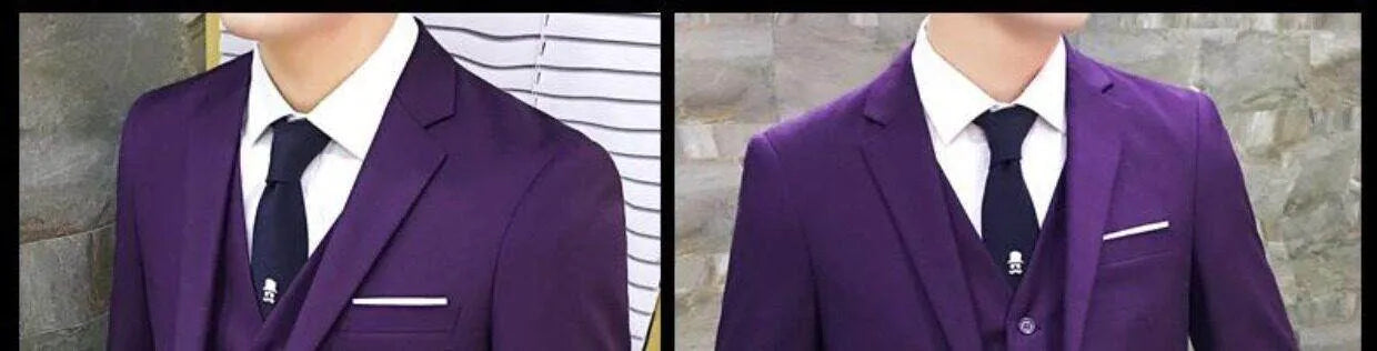 Men's Three-Piece Suit Set Business Formal Tailored Wedding Groomsmen Dress Spring Fashion Urban Polyester Blend Standard Fit