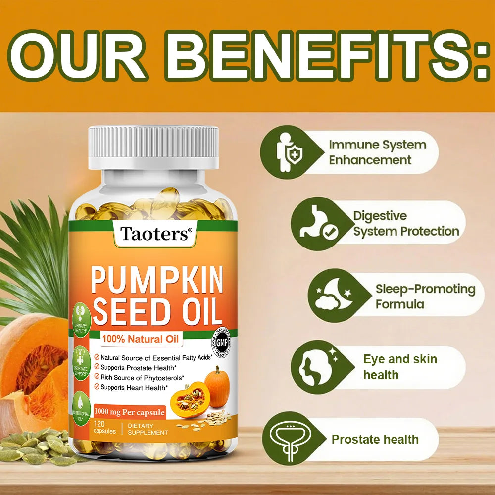 Pumpkin Seed Oil - Supports Prostate Health and Hair Growth, Enhances Brain Function, Urinary Tract Support - 120 Capsules