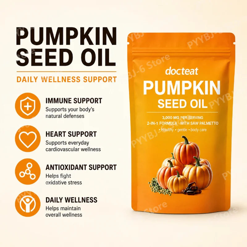 Pumpkin Seed Oil 3,000mg 2-in-1 Formula with Saw Palmetto Supports Gentle Body Care180 Capsules Dietary Supplement for Adults