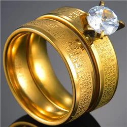 Couple Rings - Women Exquisite Rhinestones Zirconia Rings Set Simple Stainless Steel Men Ring Fashion Jewelry For Lover Gifts