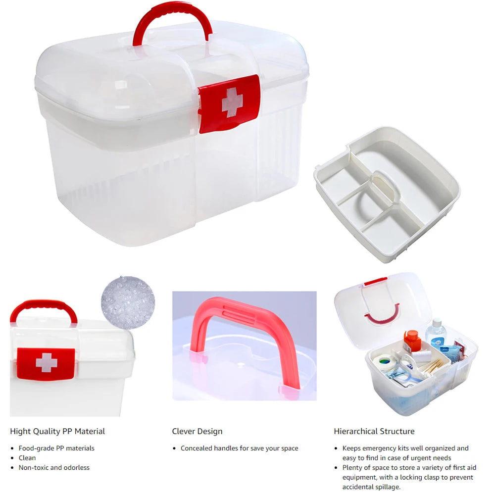 1PCS 2-Tier Medicine Organizer - Portable Medicine Cabinet with Handle, Empty First Aid Kit for Home