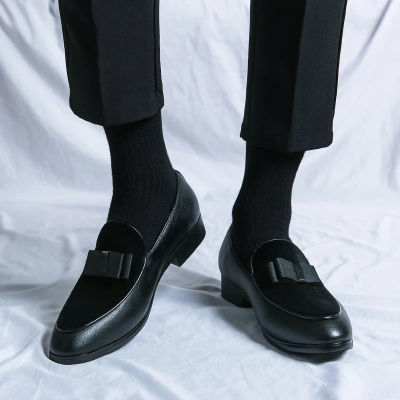 Fashion Wedding Shoes For Men Dress Casual Business Leather Shoes Male Classic Formal Bow Office Social Party Shoes Man Loafers