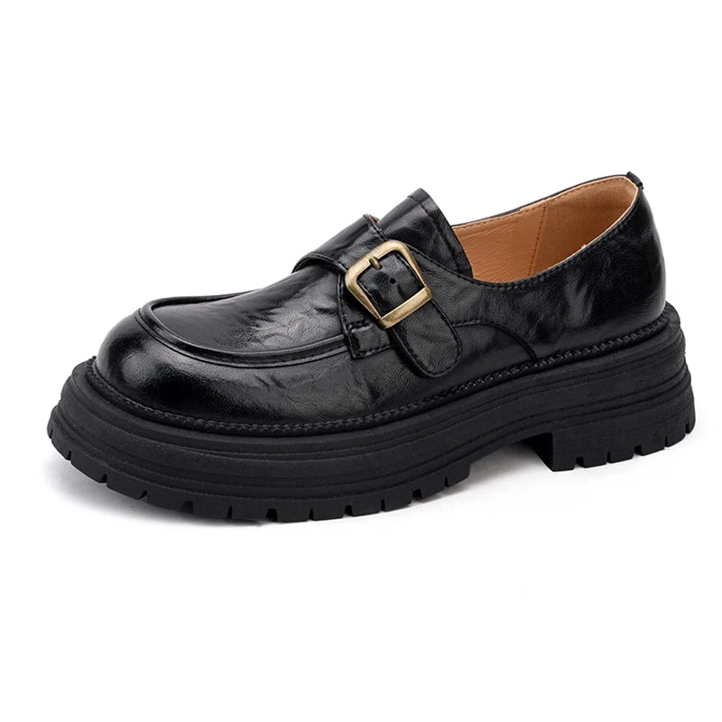 2026 New Women's Loafers Thick-soled, non-slip, buckle-up women shoes Round-toe formal dress shoes for spring and autumn female