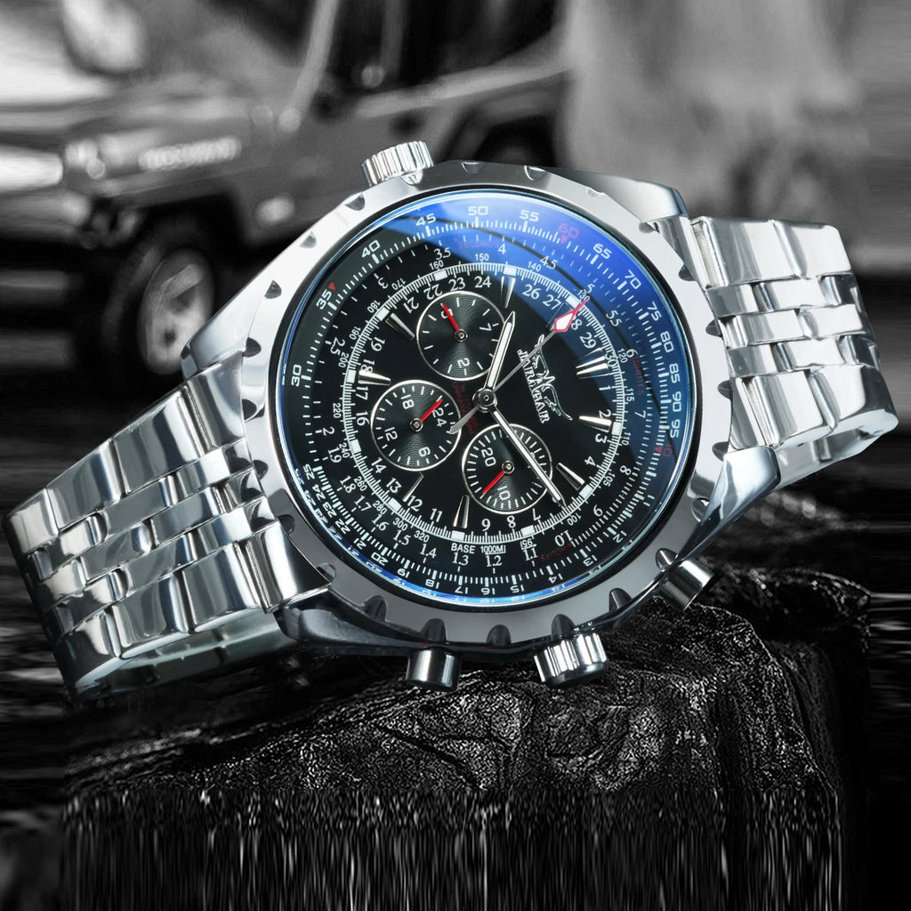 JARAGAR Sports Mens Watches Top Brand Luxury Automatic Mechanical Watch for Men Leather Steel Strap Military Wristwatches Gifts