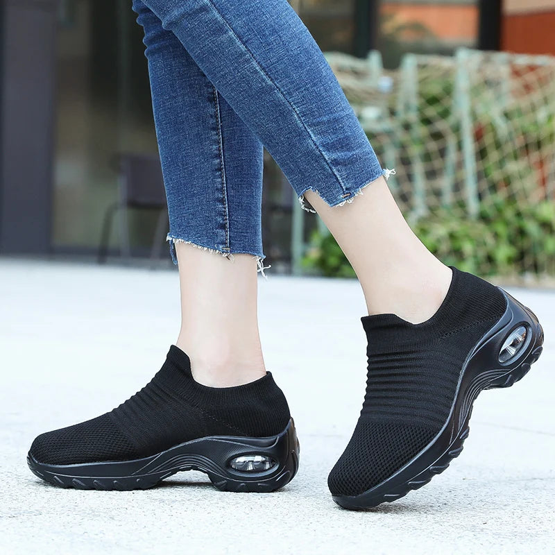 Women's Walking Trainers Fashion Fly Weaving Sock Sneakers Breathable Comfortable Nursing Shoes Casual Platform Loafers Non-Slip