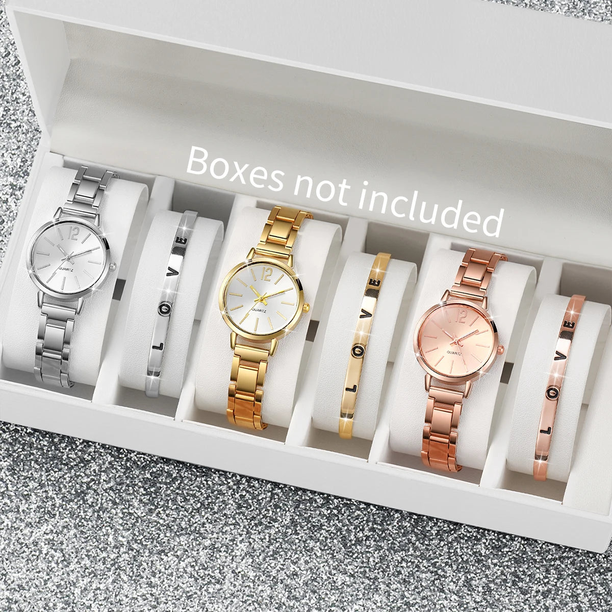 Fashion Women Elagant Watch Casual Simple Steel Strap Quartz Watch Love Bracelet 2PCs Set Temperament Wearing Style