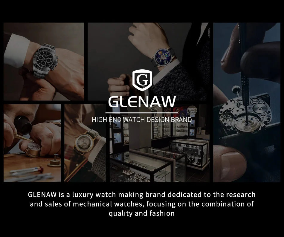 2025 New GLENAW Earth Series Mechanical Watch Men Rotating Earth Dial Night Light Waterproof Top Luxury Design Mechanical Watch