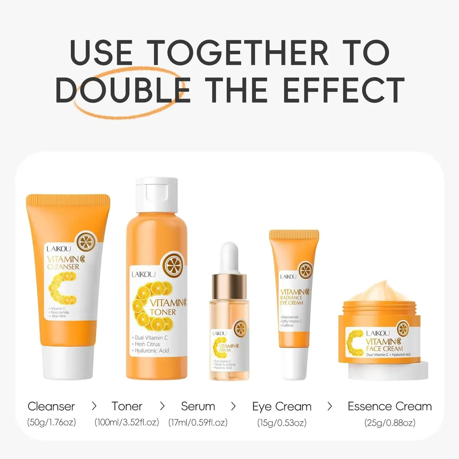 Facial Brightening Vitamin C Skincare 5pcs Set Essence Cream Serum Cleanser Toner Eye Moisturizer Care