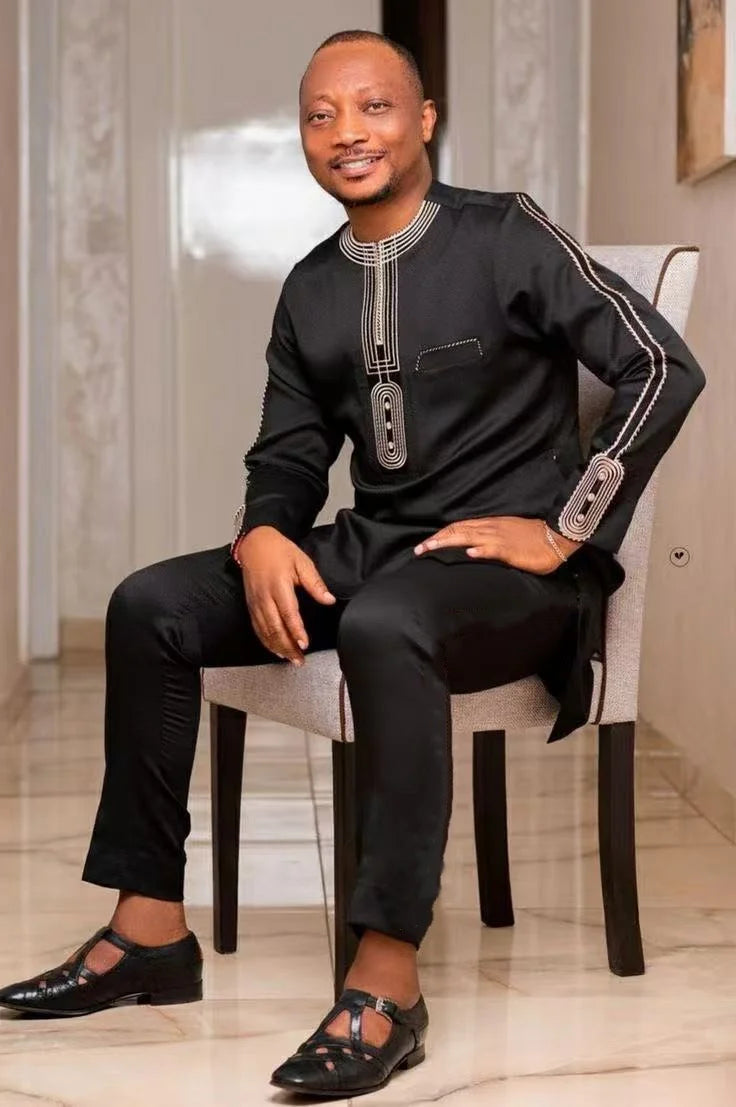 African traditional dress men's suit Long sleeve ethnic style printed patchwork shirt casual pants 2 piece holiday casual suit