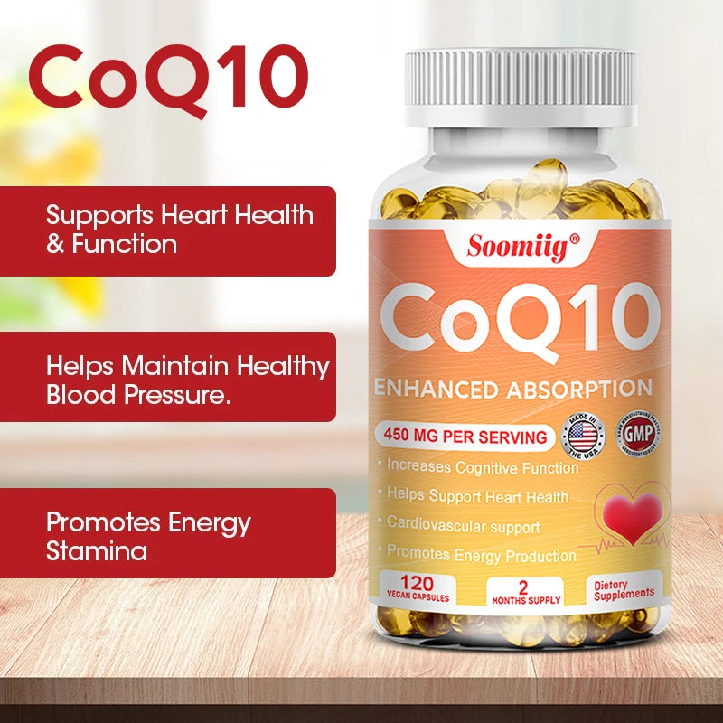 Coenzyme Q10 Capsules COQ10 for Heart and Cardiovascular Health Energy Supplement, Healthy Brain Function, Boost Immunity