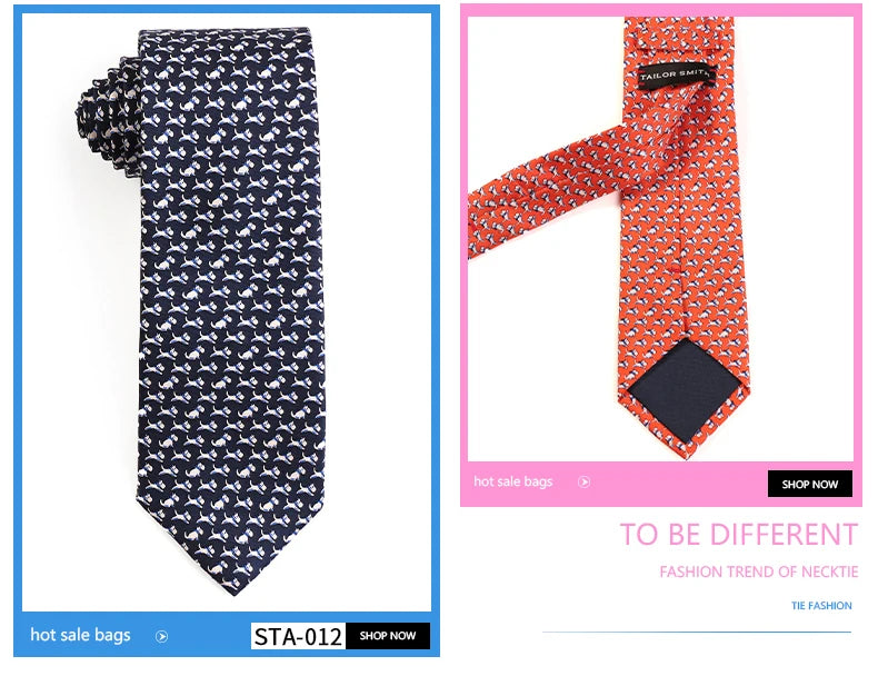 Tailor Smith 100% Silk Ties For Men Handmade Necktie With Animal Pattern Tie Father's Day Birthday Gift Tie