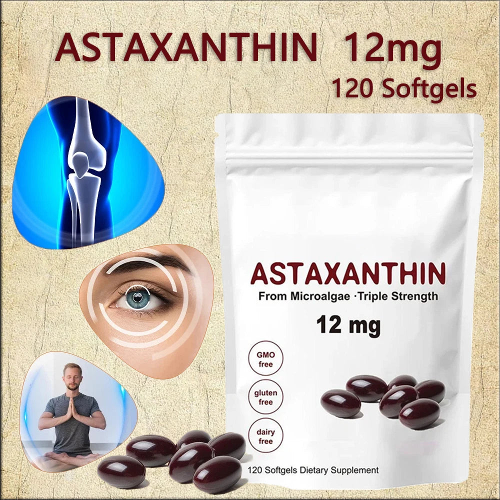 Premium Astaxanthin Capsules Antioxidant Supplements Supports Eye, Joint, Internal Circulation, Skin Health & Natural Tanning
