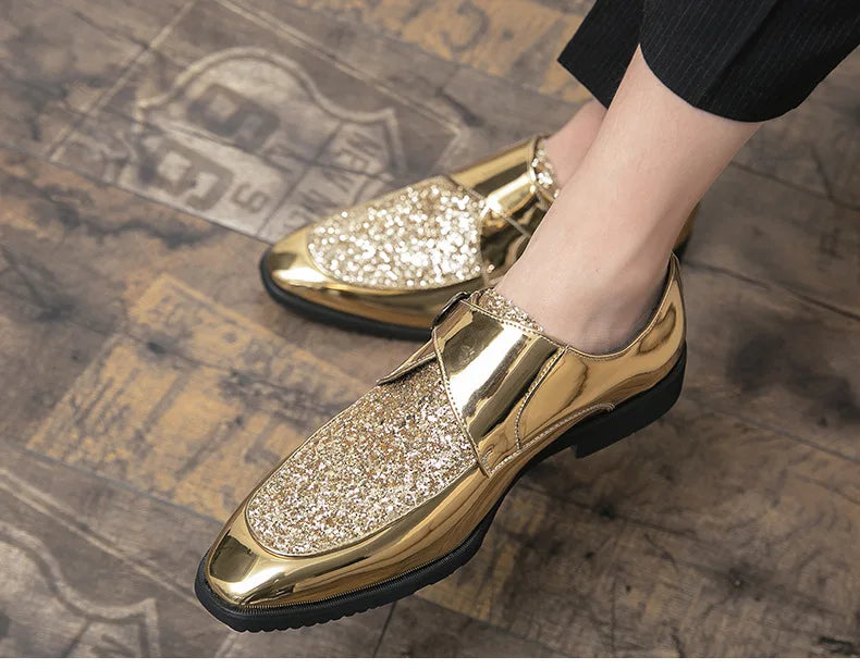 Luxury Men's Leather Shoes High Quality Gold Dress Shoes for Men Italian Brand Oxford Shoes Fashion Big Size Party Wedding Shoe