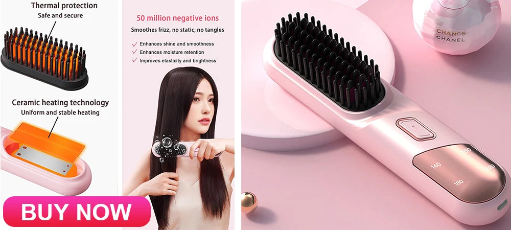 Cordless Beard Straightener for Men Portable Hair Straightener Brush Women Mini Electric Hair Brushes for Home Travel Hot Comb