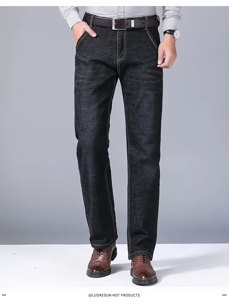 2024 NEW Men's Fashion Business Jeans Classic Style Casual Stretch Slim Jean Pants Male Brand Denim Trousers Black Blue