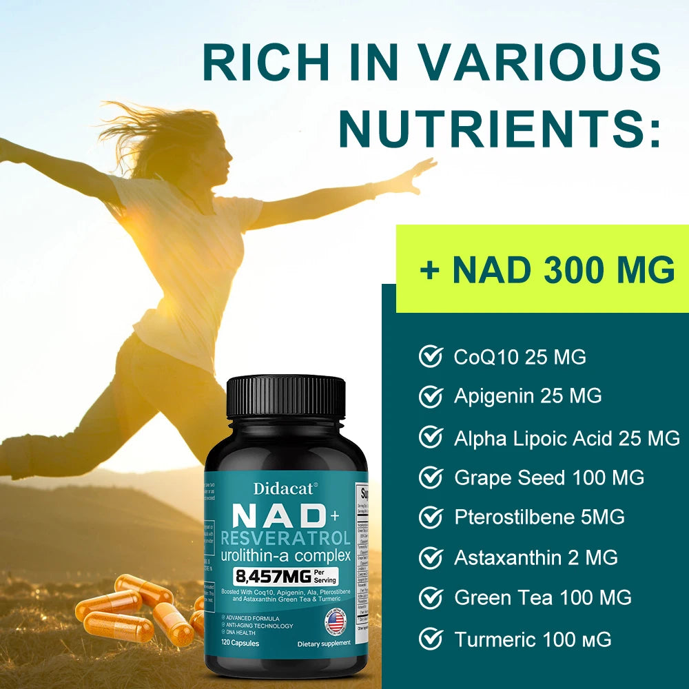 NAD + Resveratrol - Anti-aging, Helps Boost Energy, Promotes Cell and Skin Health, Neuroprotection and Sleep Improvement