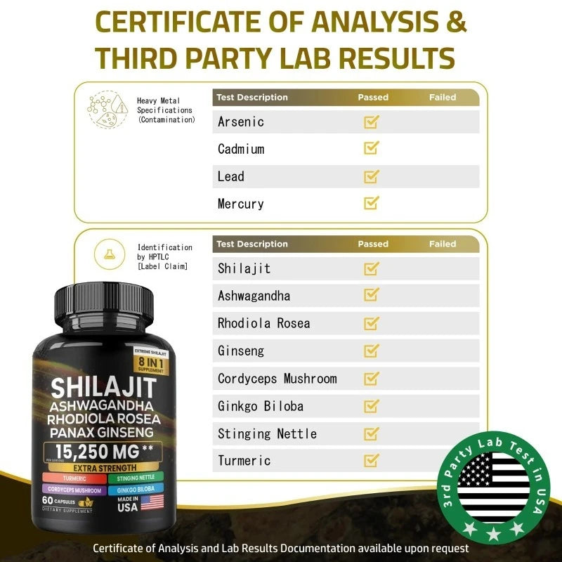 8 in 1 Shilajit Soft Capsules Supplement Natural Mineral Resin Like Substance Nourishing Agent Resist Oxidation Enhance Immunity