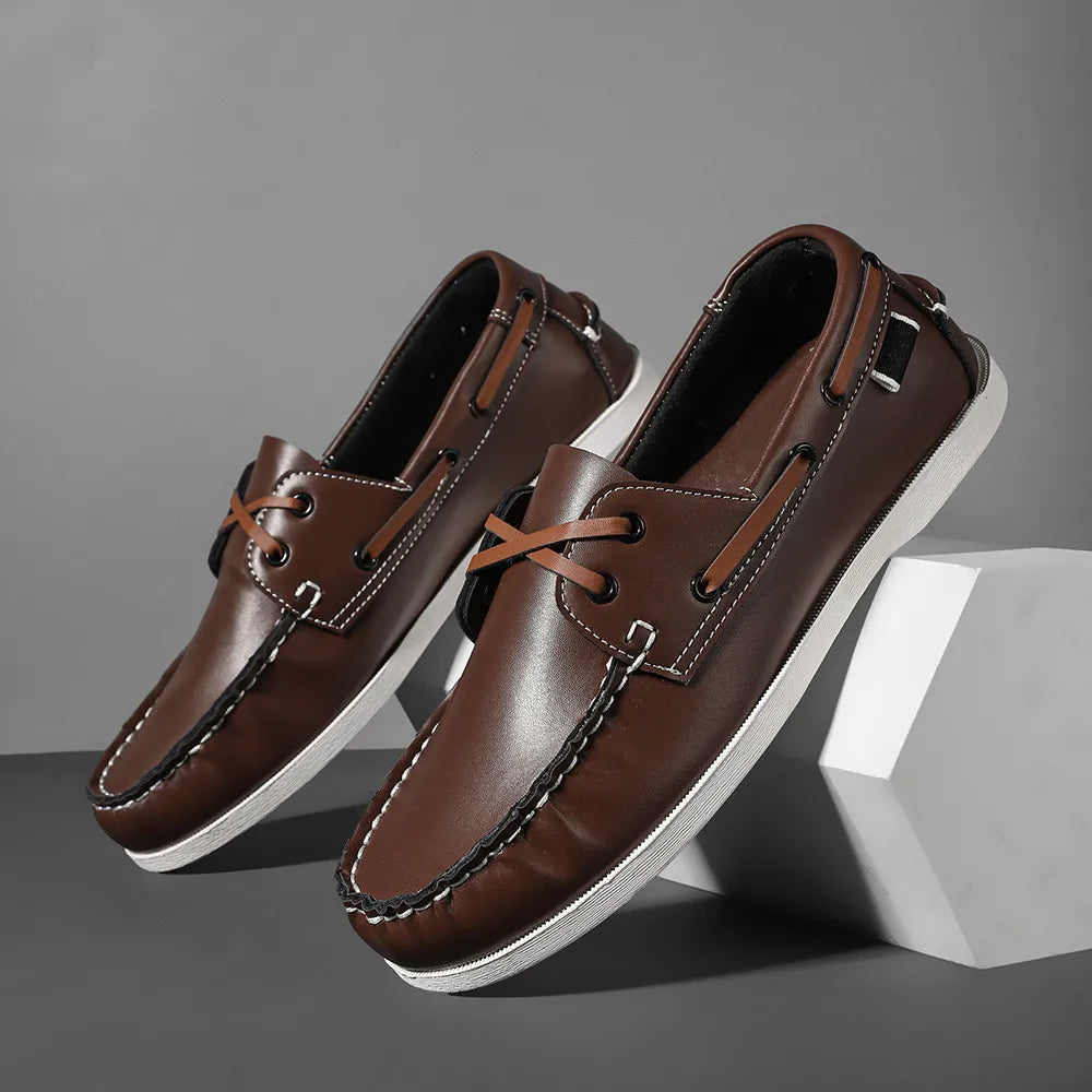 Men's Trendy Apron Toe Loafer Shoes, Slip On Comfy Non Slip For Outdoor Walking Traveling, Spring And Summer