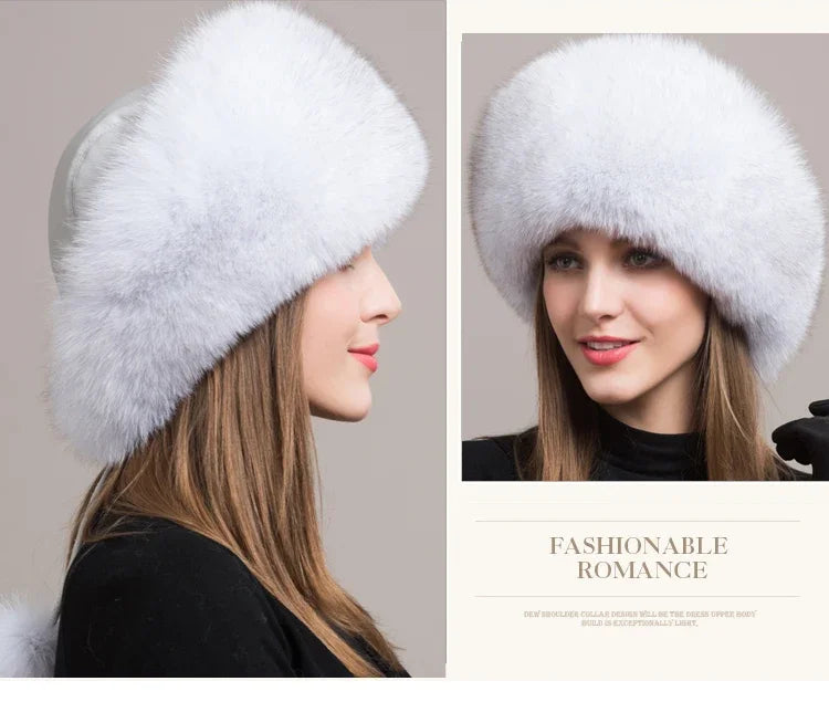 Hot Sale 100% natural Fox Fur Hat Women Cap Thick Fur Cap Winter Warm Hat Female Fashion For Women Hat With Earmuffs Hat
