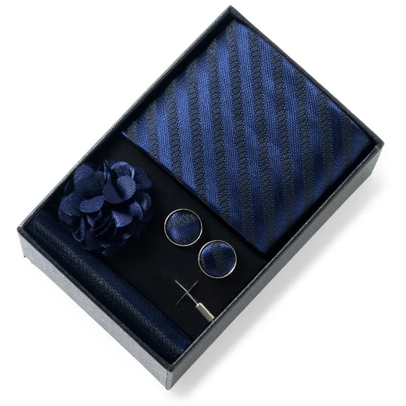 Luxury and Fashionable Men's Tie Gift Box Includes Tie, Handkerchief, Cufflinks, Tie Clip, Brooch