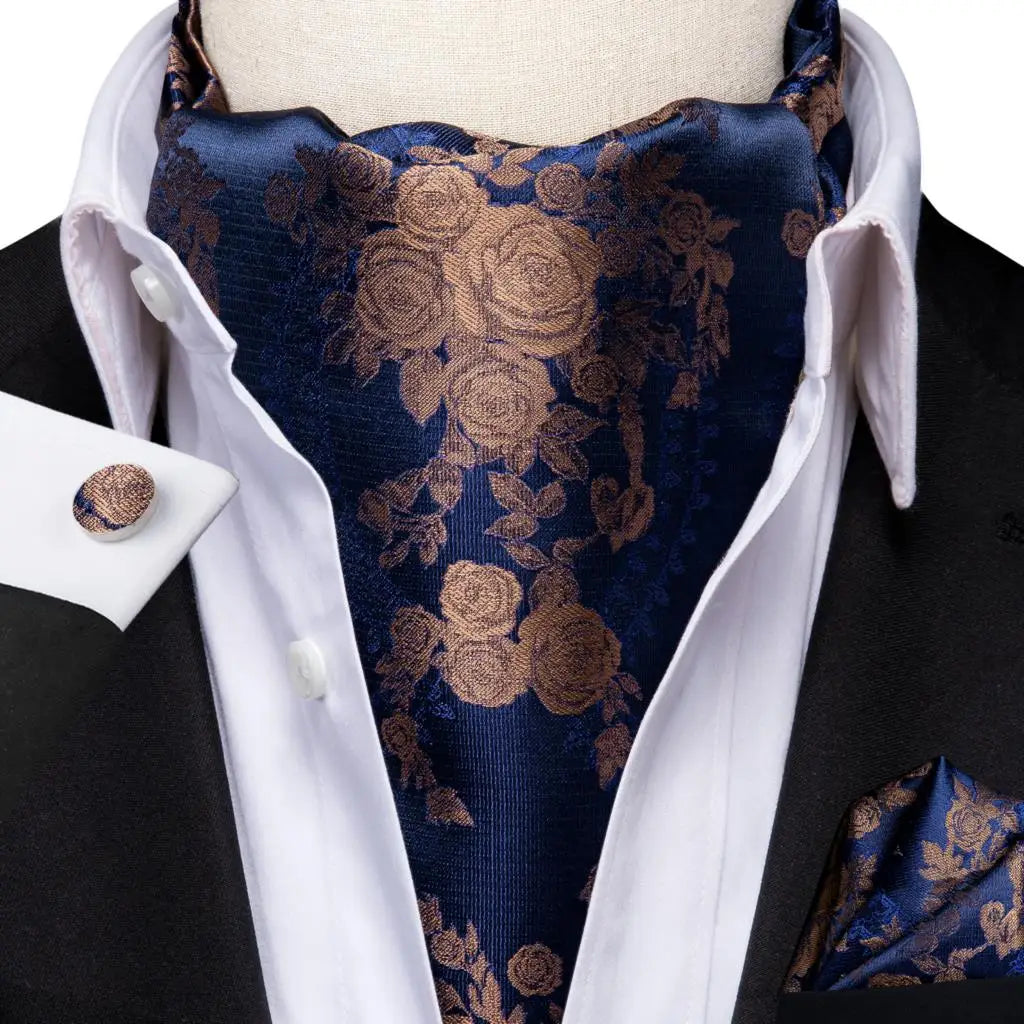 Hi-Tie Mens Ascot Black Pink Blue Red Gold Green Purple White Cravat Tie Hanky Cufflinks for Male Wedding Business Prom