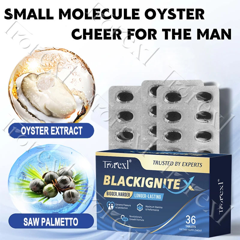 Black IgniteX Male Endurance Booster Supplement, Masculine Drive, Superior Pumps & Fullness, Saw Palmetto Oyster Tablets