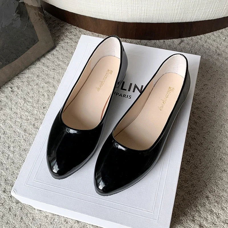 Women's Formal Uniform Shoes Spring Autumn Black Versatile Flat Shoes Women Causal Loafers Non-slip Ladies Ballet Leather Shoes