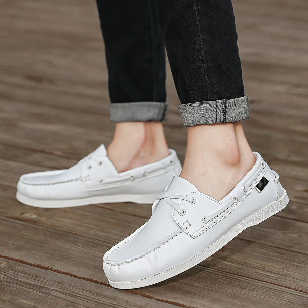 Men's Trendy Apron Toe Loafer Shoes, Slip On Comfy Non Slip For Outdoor Walking Traveling, Spring And Summer