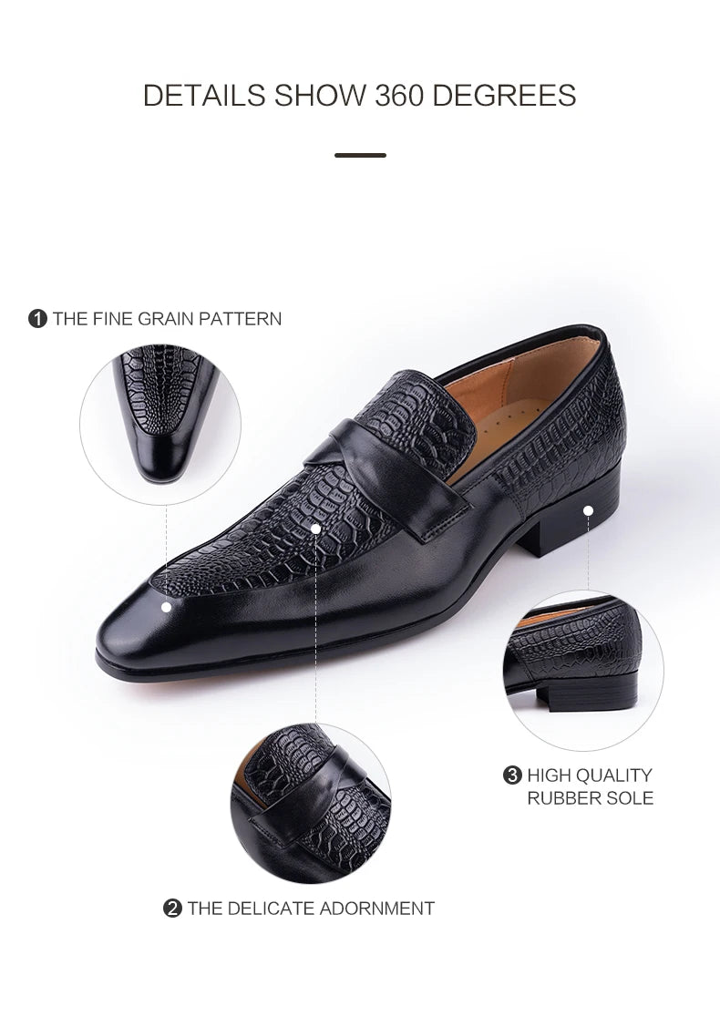 Genuine Leather Shoes For Men Dress British Business Party Slip on Black Point Toe Fashion Casual Formal Suit Handmade Men Shoes