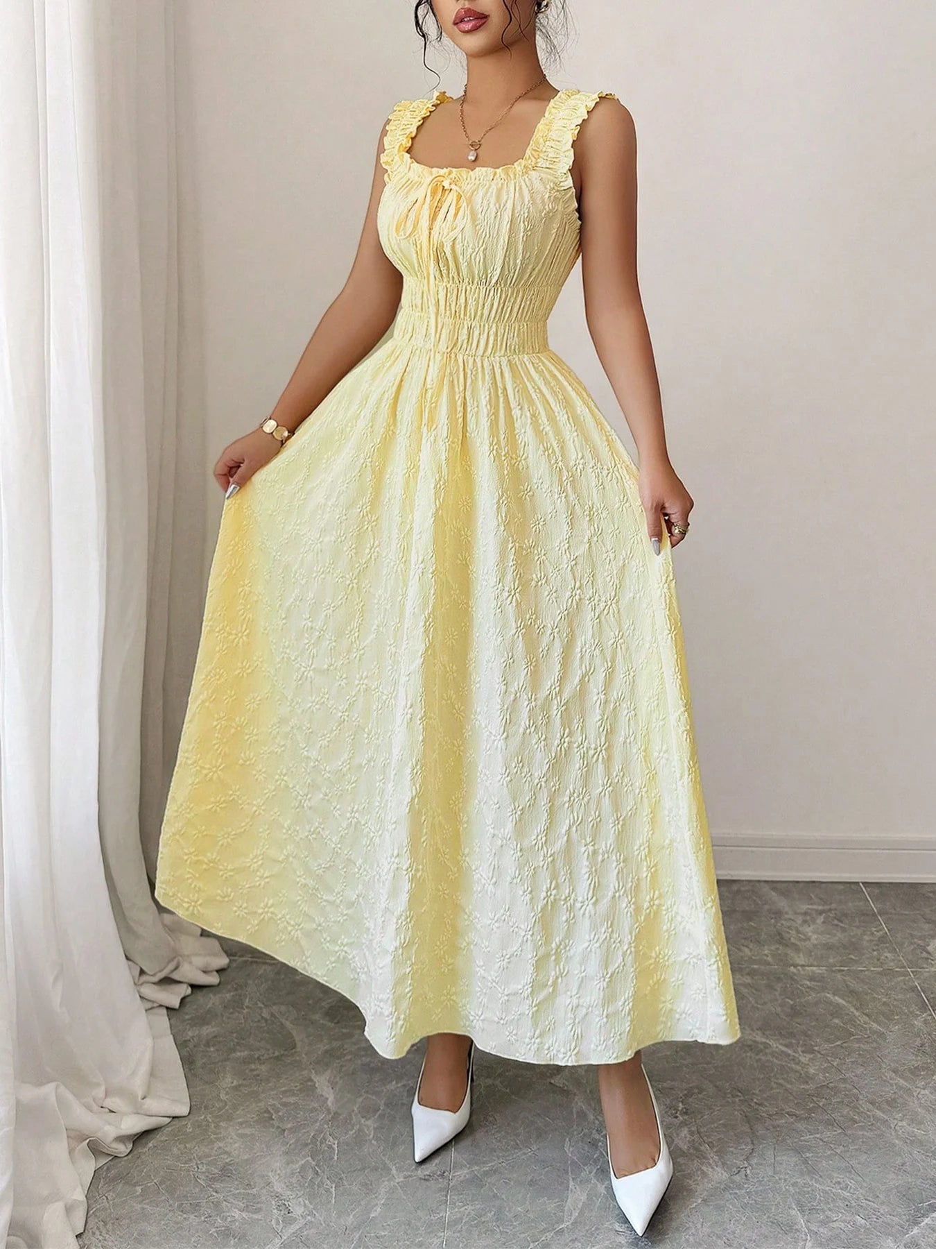 Women's Casual Dresses  Solid Yellow Smocked Dress Chic Dress Spring Summer Dress Beach Party Date Vacation Dress