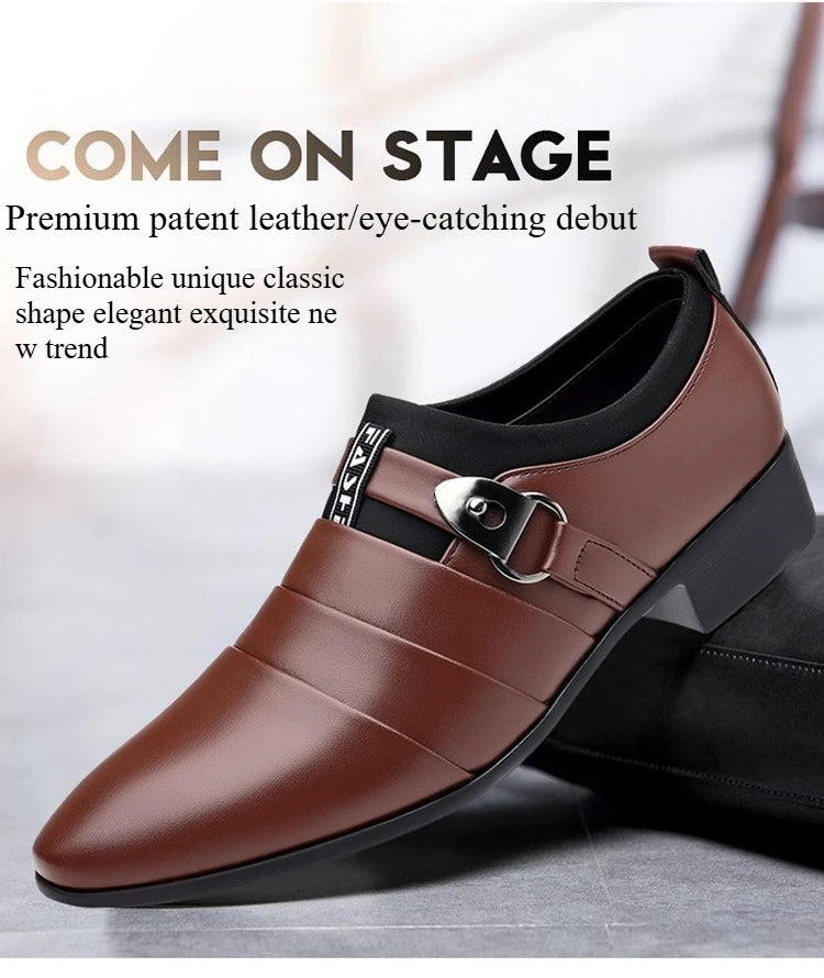 Classic Leather Shoes for Men Slip on Pointed Toe Oxfords Formal Wedding Party Office Business Casual Dress Shoes Men's Loafers
