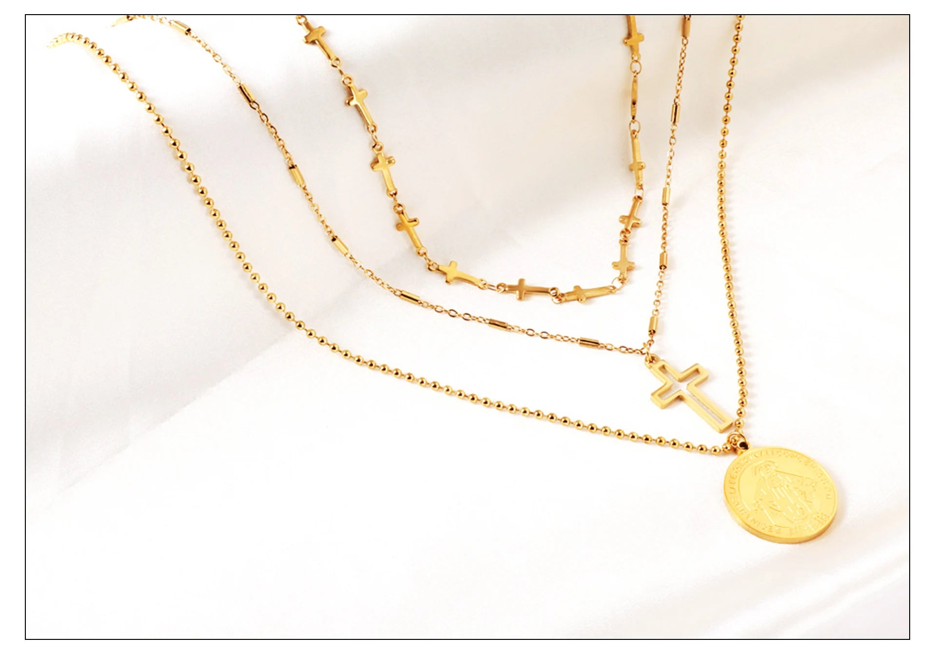 Classic Cross Pendant Necklaces For Women Girls Fashion Gold Plated Stainless Steel O Chain Collares Para Mujer Jewelry Gifts