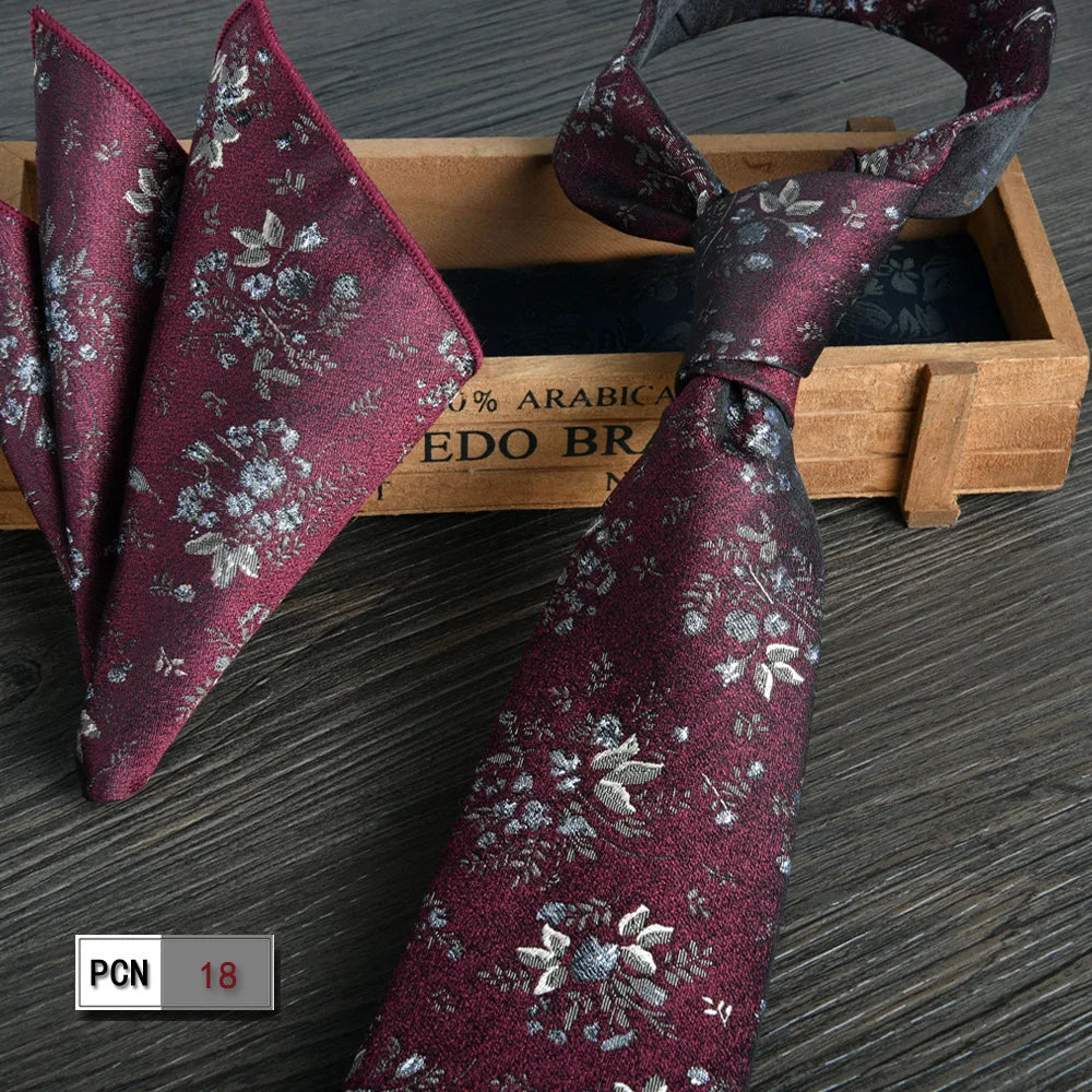 man tie set swine red 8cm Men's Formal tie and pocket square set 2-Piece Business Wedding burgundy ties for men and neckties man