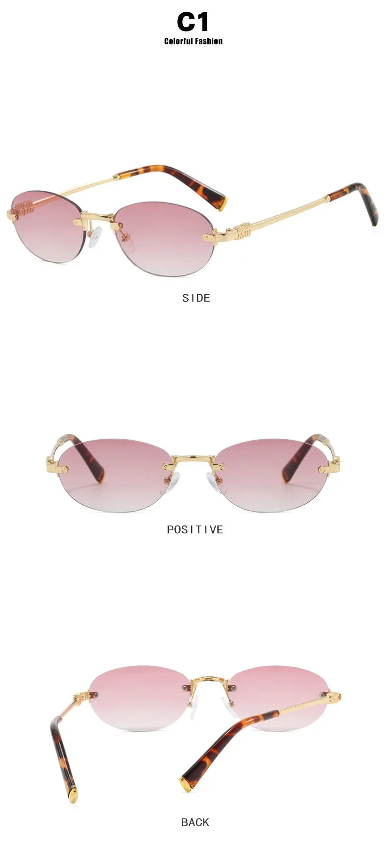 New Fashionable Oval Frameless Sunglasses UV400 UV Protection Glasses Fashionable Street Style Outdoor Driving Travel Sunglasses